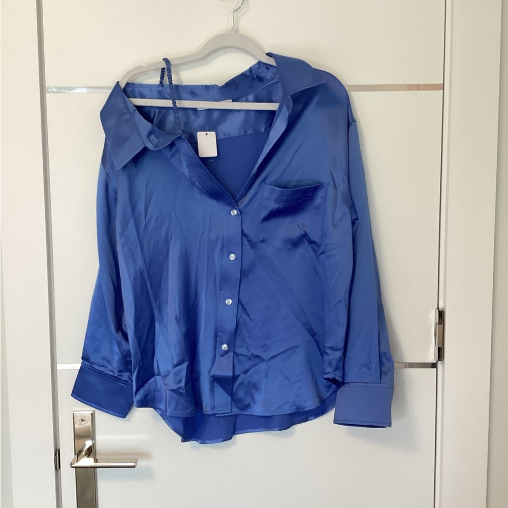 Alexander Wang Royal Blue Satin Button Down Shirt